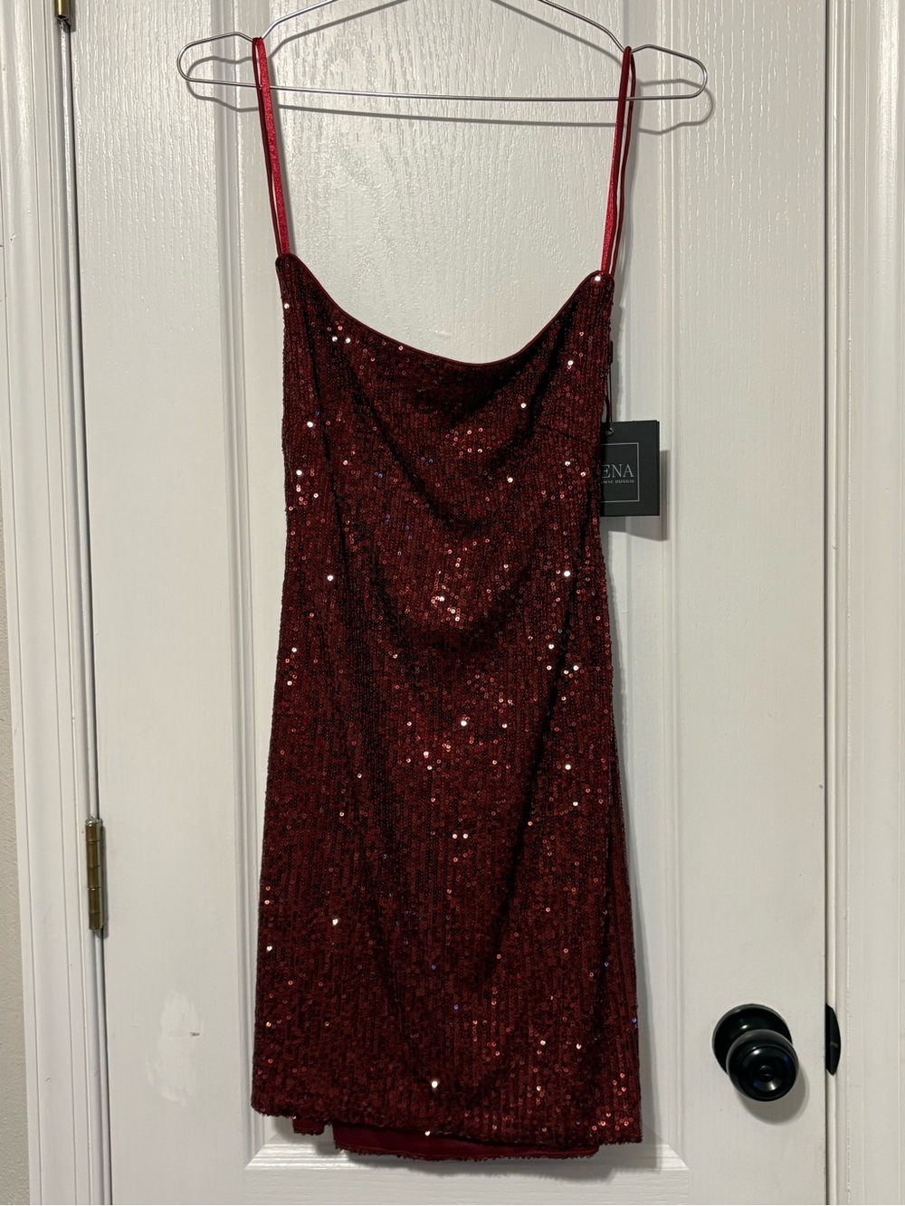 NWT Mac Duggal Women's Sequin Slip Dress in Burgundy
